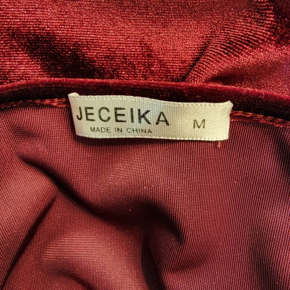 Womens Burgundy Velvet Dress by Jeceika, Size M, V Neck Wrap Dress - Picture 3 of 6